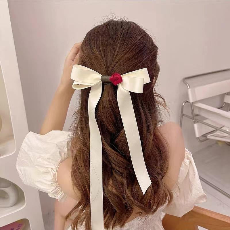 Satin Rose Bowknot Hair Clip