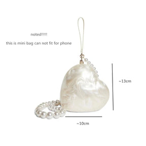 Acrylic Heart Shaped Design Clutch with cream white ruffle charm